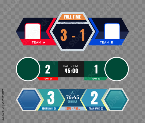 Set of football match scoreboard broadcast graphic templates design