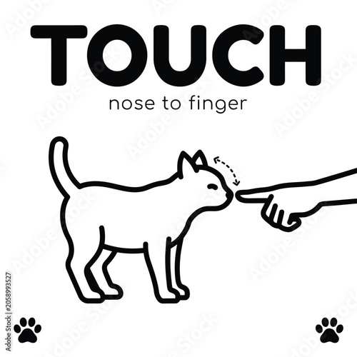 Obraz na płótnie Cat touch training command illustration with training behavior instruction obedi