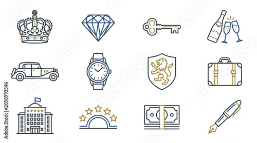 Картината върху платно Collection of luxury and wealth symbols icons.