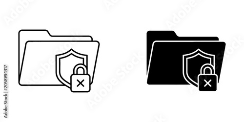 Secure folder icon set with protected shield and padlock symbols security protected cybersecurity encryption document business protection