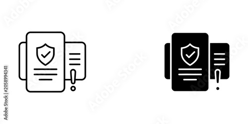 File security error icon set with shield checkmark and alert document security checkmark protection exclamation verification business graphics