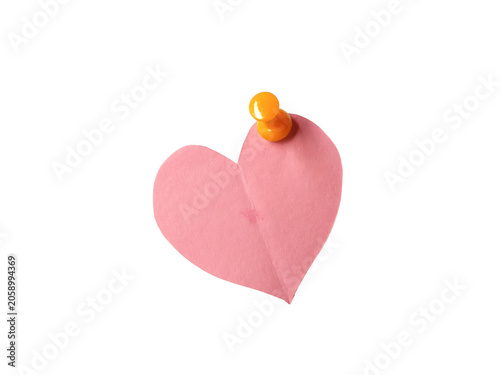 Pink paper heart with wooden pushpin