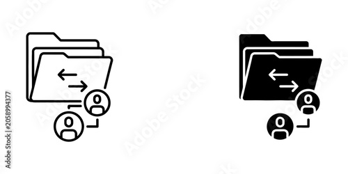 Folder file sharing icon set with user account transfer symbols transfer collaboration business document management connection exchange