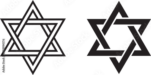 Tableau sur toile Star of David vector icons, black Jewish hexagram symbols, religious Magen David