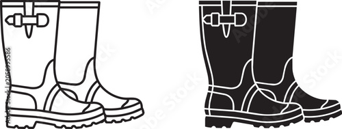 Foto Rubber rain boots vector icons, waterproof garden wellington boots in outline an