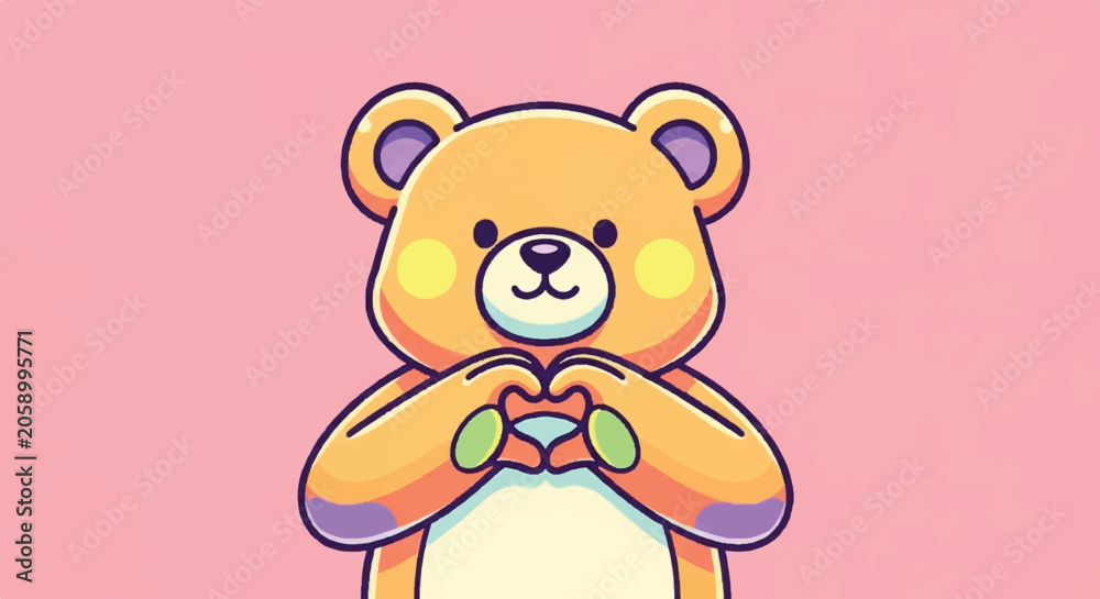 Fototapeta premium Cute Teddy Bear Making Heart Shape with Paws.