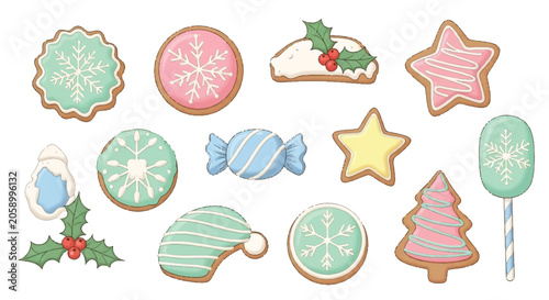 Collection of festive Christmas cookies and candies.