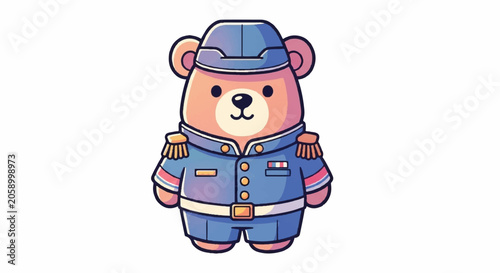 Cute Cartoon Bear in Military Uniform.