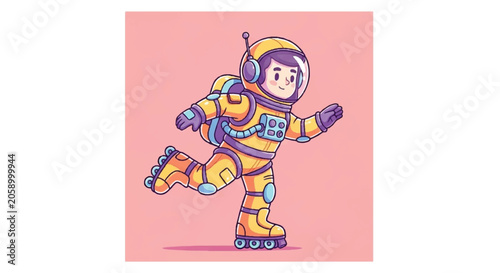 Cartoon Astronaut Character on Roller Skates.