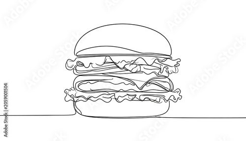 A simple line drawing of a burger