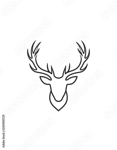 A simple line drawing of a deer's head with large antlers