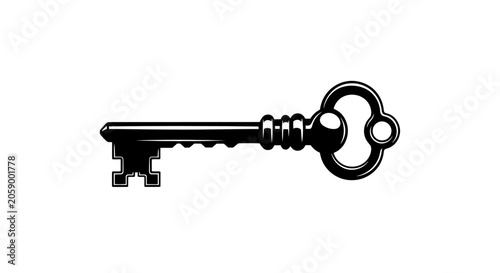 Konstfotografi Vintage antique skeleton key, old metal key, black illustration, vector key icon