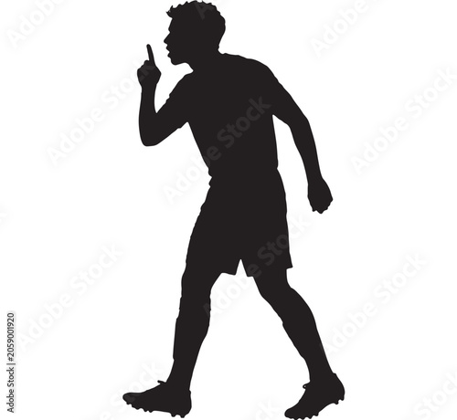 Player standing on the field gestures with a raised finger while signaling for silence or making a point.