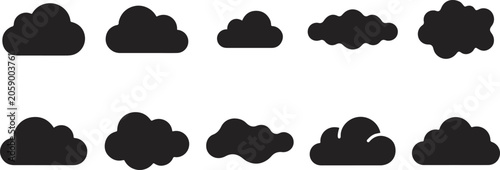 Black cloud shapes on white background