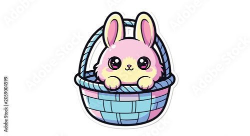 Cute Easter Bunny in a Basket Illustration.