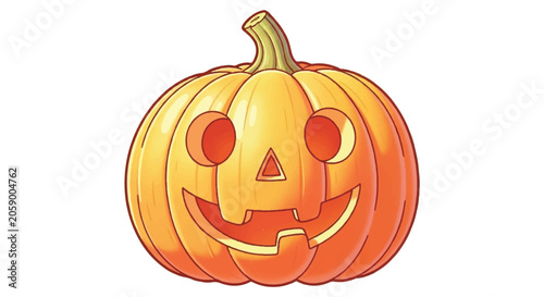 Carved Halloween Pumpkin Jack-o-Lantern with a Happy Face.