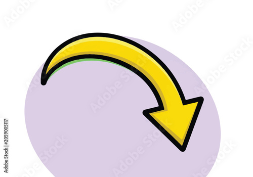 Yellow Arrow Pointing Downwards on Purple Background.