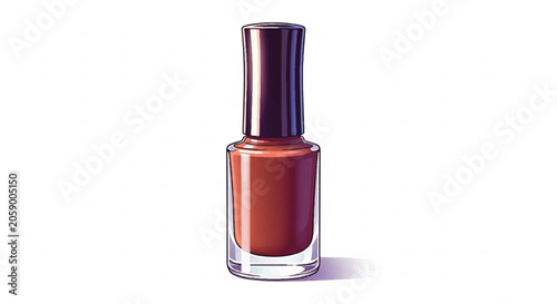 A single bottle of brown nail polish isolated on a white background.