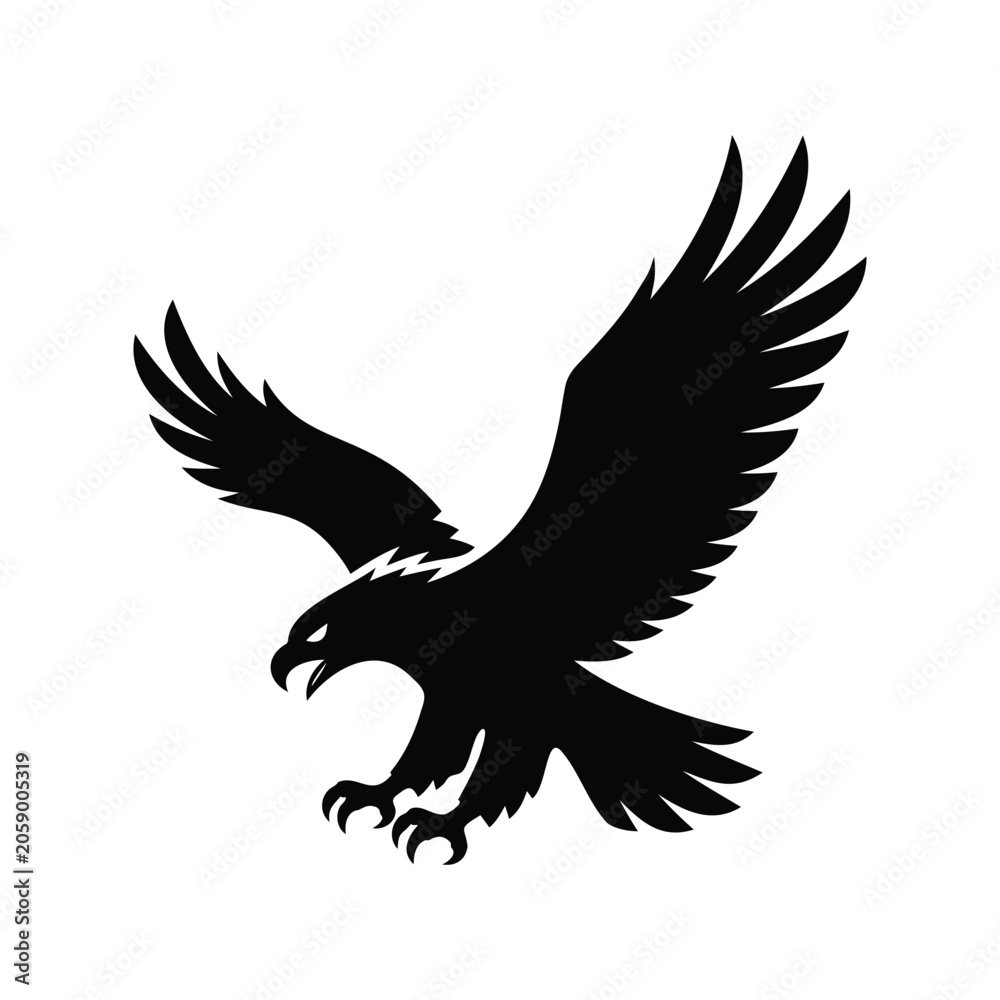 Obraz premium Eagle Silhouette, Eagle silhouette vector , flying bird icon illustration, wildlife eagle silhouette art