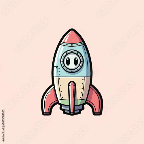 Cute Cartoon Rocket Ship with Friendly Face.