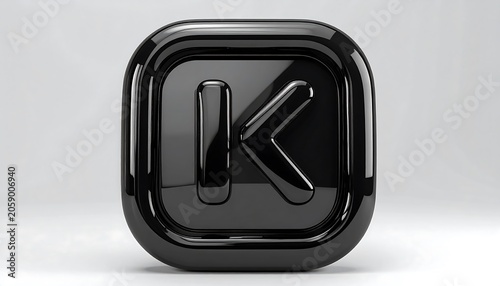 A shiny black square icon with rounded corners and a recessed letter