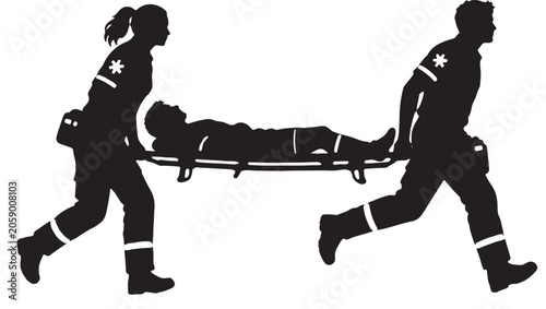 Paramedics rush to transport an injured patient on a stretcher to the hospital for urgent medical care.