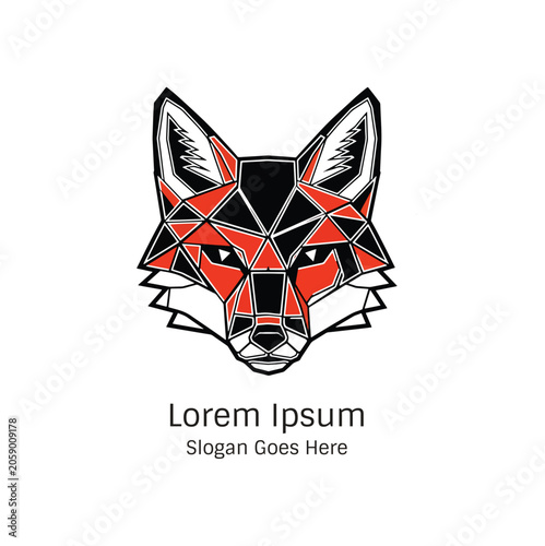 lack Red Dual Color Geometric Polygon Fox Head Aggressive Low Poly Mascot Logo Vector