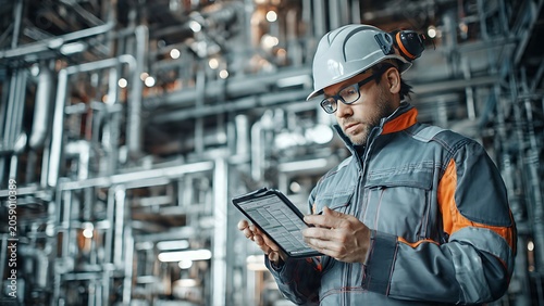 Skilled electrician inspecting industrial control panel.