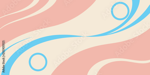 Vibrant abstract background with swirling pink, cream, and blue shapes and circles