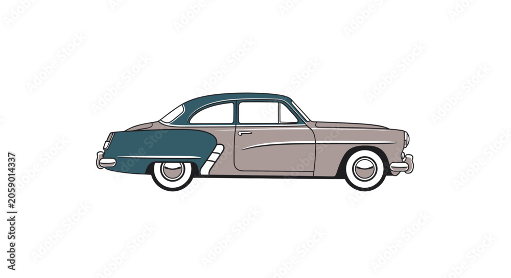 Fototapeta premium Vintage car illustration side view.