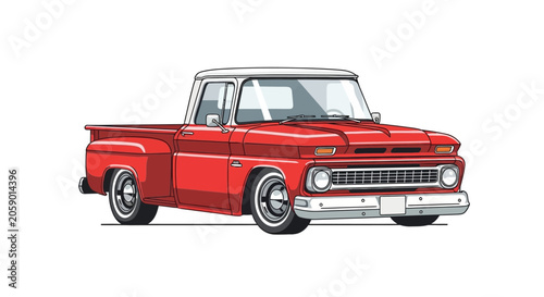 Red Vintage Pickup Truck Side View.