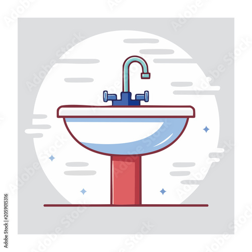 Flat design bathroom sink with pedestal and faucet