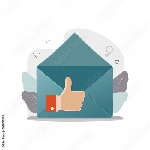 Flat design envelope with thumbs up illustration
