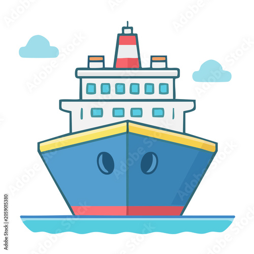 Flat design illustration of a cruise ship on water