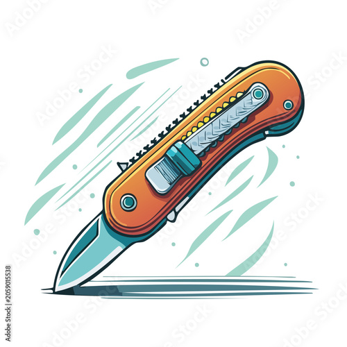 Orange and teal utility knife illustration