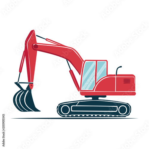 Red Excavator Construction Vehicle Illustration
