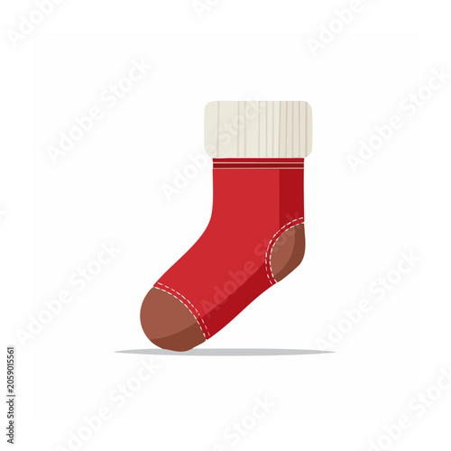 Red knitted sock with brown sole and cream cuff