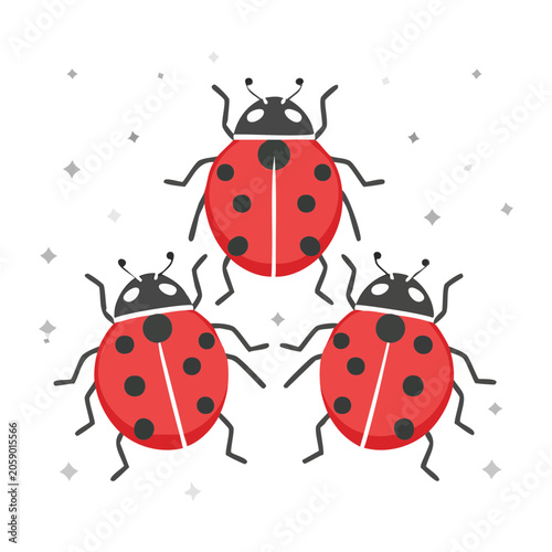 Three Red Ladybugs in Flat Design Style
