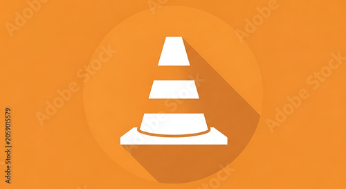 Minimalist orange traffic cone safety sign icon with long shadow safety gear construction minimalist transportation roadwork graphics