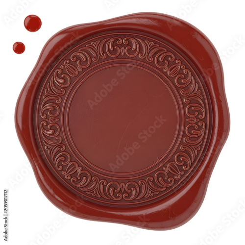 Cuadro en lienzo Red Wax Seal Stamp with Ornate Design on White Background