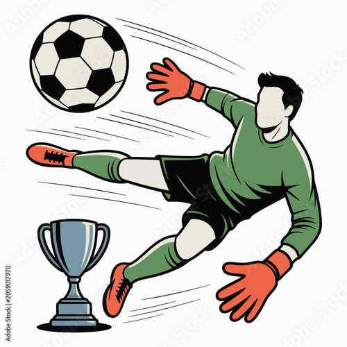 Soccer Goalkeeper Diving Save Ball Trophy Champion T-Shirt Design