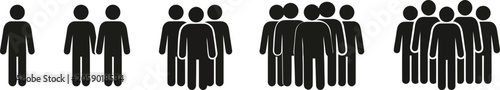 Black silhouettes of people standing in groups