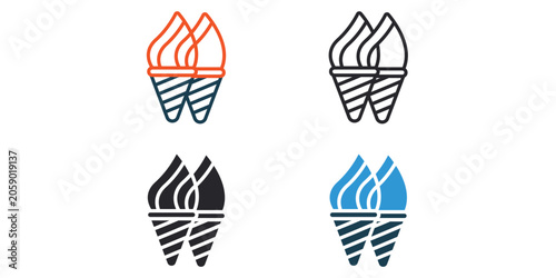 ice cream icons outline and Flat Style,transparent background
