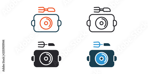 cafetaria icons outline and Flat Style,transparent background
