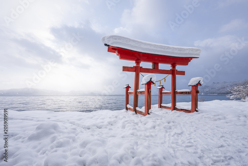 Gozanoishi Shrine at Lake Tazawa in winter, Semboku, Akita Prefecture, Japan