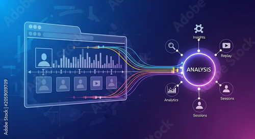 Big Data Analysis and Business Intelligence Concept with Digital Interface, User Profiles, and Information Flow for Insights and Analytics