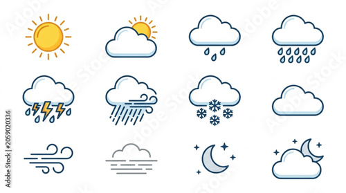 Konstfotografi Collection of weather icons representing different atmospheric conditions