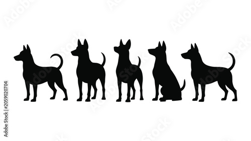 Canvas Print Black silhouette of five running horses in profile animal