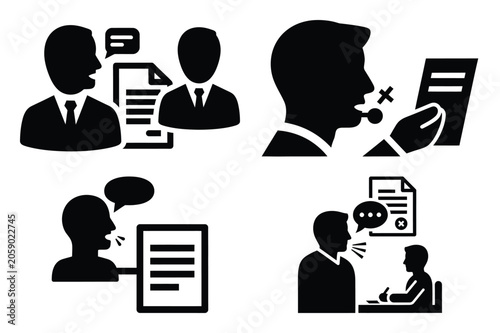 accident report vector icon set. speaking silhouette icons illustration and solid black style