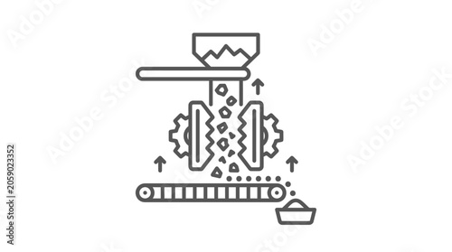 Photography Mechanical rollers crushing ore in a processing mill.